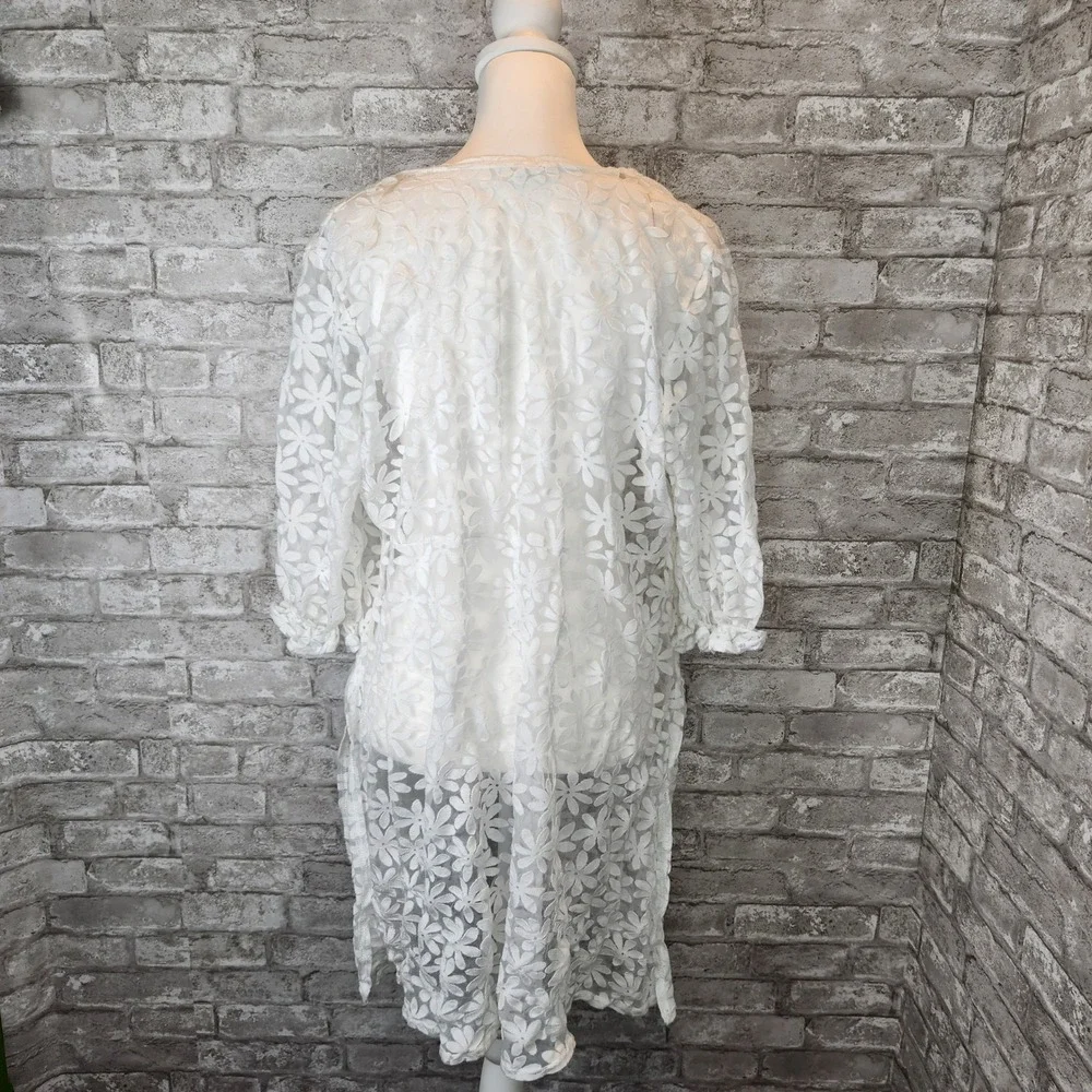 Siren Lily‎ Swim Cover Up White Floral Daisy Sheer Lace Kimono 3X